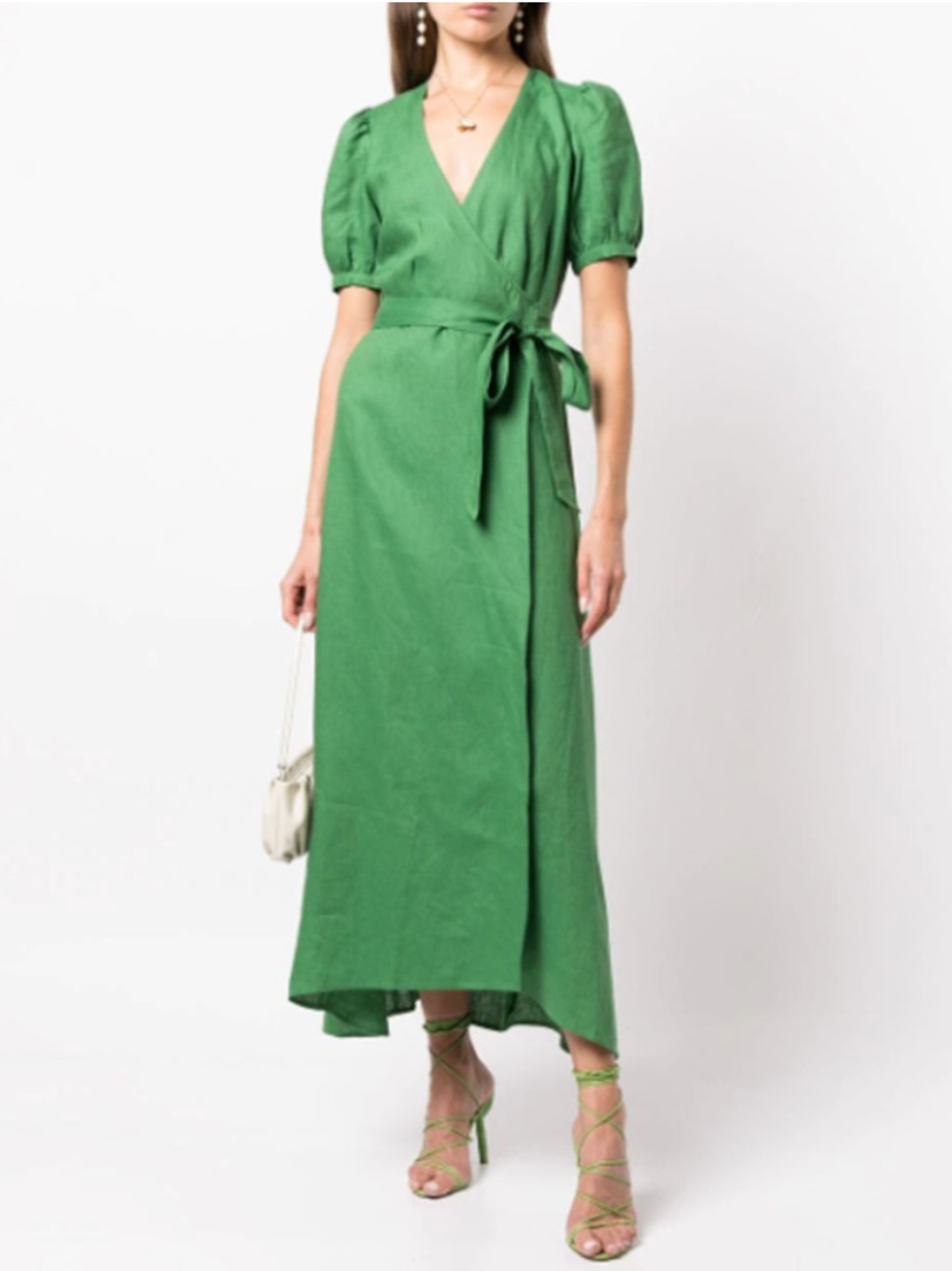 Reformation Dress Weiss Linen Wrap Maxi in Kelly Green